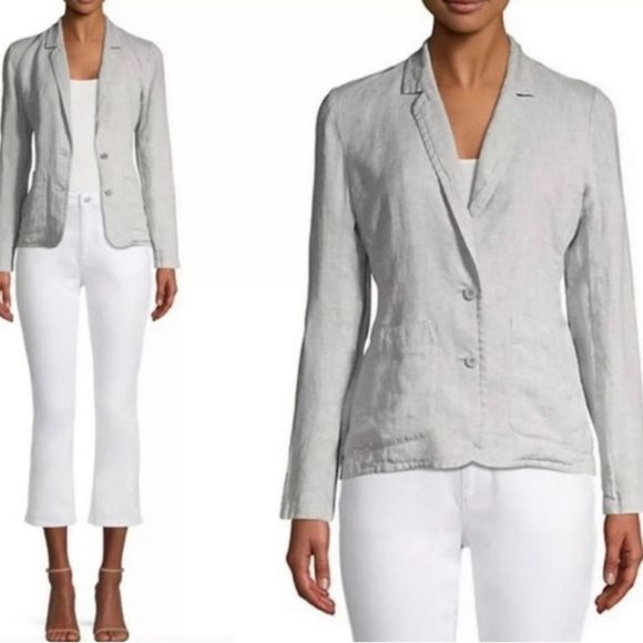 Eileen Fisher Jackets & Blazers - EILEEN FISHER Metallic-Accented Shaped Two-Button Linen Blazer Large